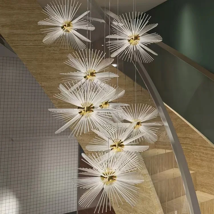 Clear crystal tube combination modern DIY dandelion flower pendant light ceiling lighting for hotel foyer restaurant villa stair