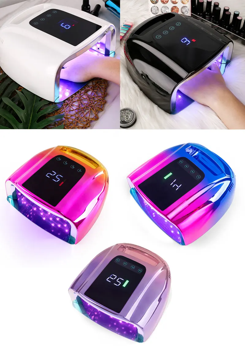 Amazing hot selling 96w chargeable sun uv led nail dryer lamp gradient oem blue gold wireless uv led nail charging lamp