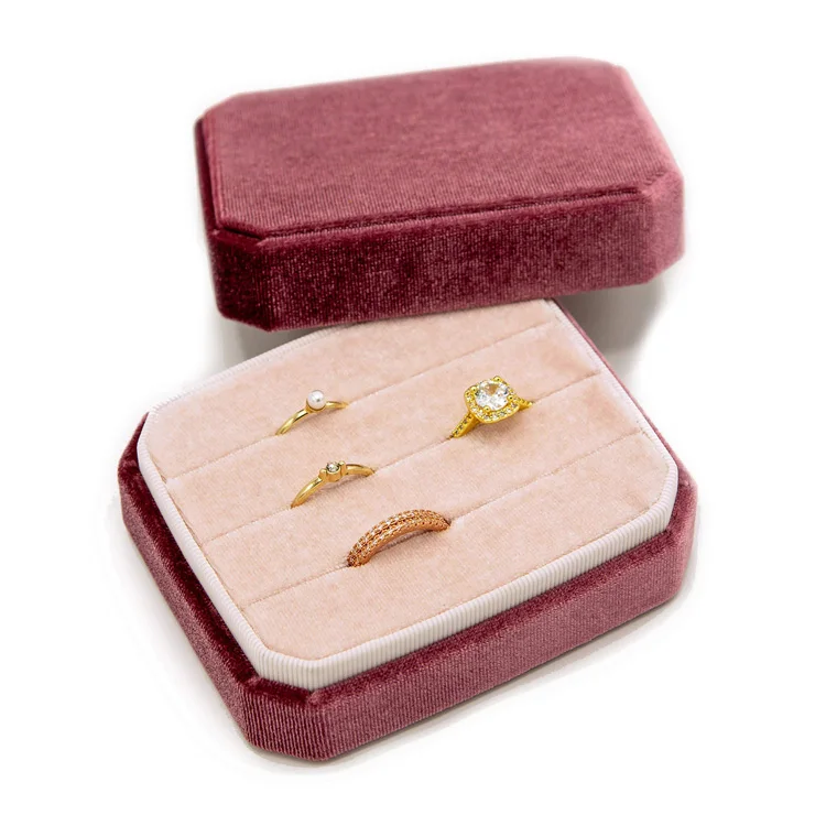 Wholesale Custom Jewelry Boxes Pink Velvet Ring Holder Box 3 Row 9 Ring Collection Storage Organizer Jewellery Display Cases
