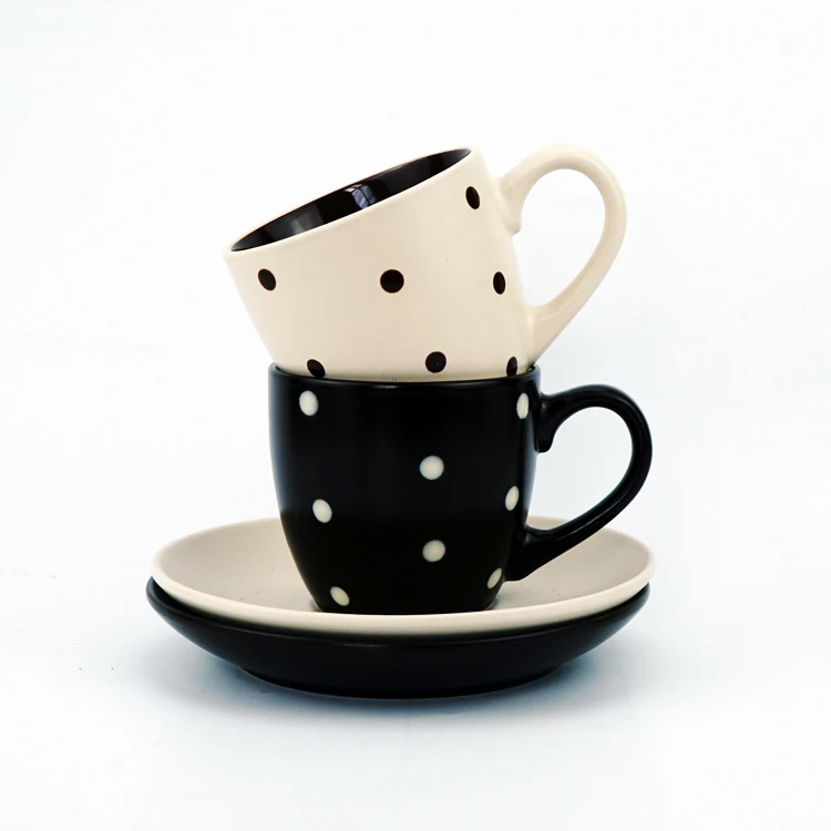  Круглый 8oz горошек handpainting two tone матовый цвет Керамики Оптом чайная чашка с блюдцем
