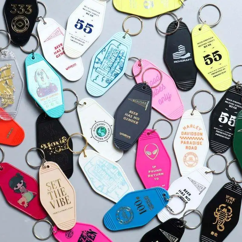 Blank Motel UV Printing Plastic Hot Stamp Key Chains Glitter Acrylic Motel Keychain Custom Design keyring Hotel Keychains