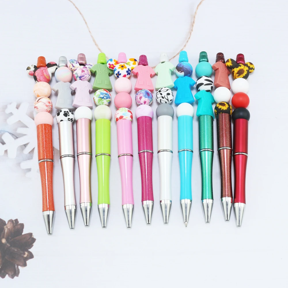 2022 New Style DIY Silicone Beaded Pens Office School Writing Supplies Plastic Ballpoint Pen
