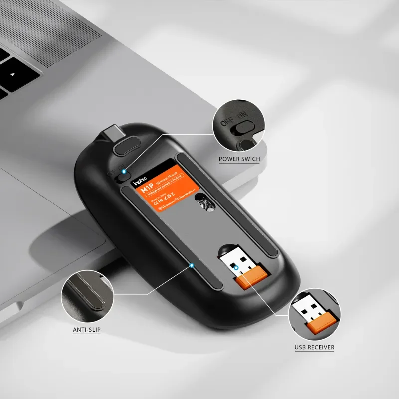 INPHIC M1P Wireless Mouse, 2.4G Silent Rechargeable Computer Wireless, Ultra Slim 1600 DPI USB Portable Mouse for Laptop PC