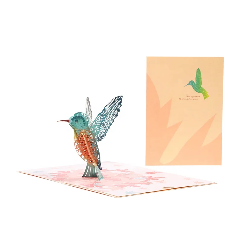 Factory sales 3D animated maple leaves birds pop up greeting cards for friends