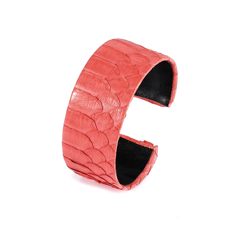Genuine python opening wrist hand band cuff bracelet jungle snake skin leather bangle ring round bracelet for mans and womens