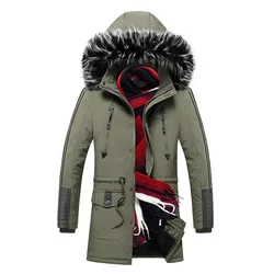 Mens Winter Jackets Windproof Full Zippers Fleece Lined Jackets Fashion Long Coats with Removeable Hood