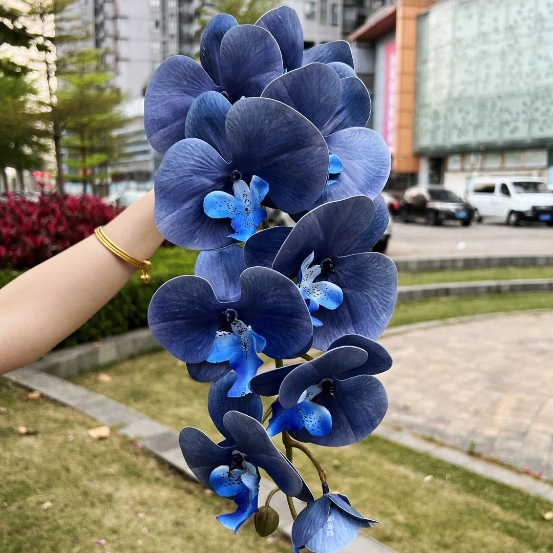 Real Touch 3d Printing Phalaenopsis Flowers 9 Head Artificial Latex Blue Orchids Flower For Whole Sale
