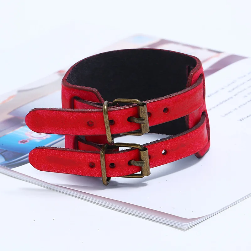 Wholesale Punk style wide Leather Bracelets & Bangles genuine Leather Wristband Men cuff Bracelet Charm Wrap arm Jewelry