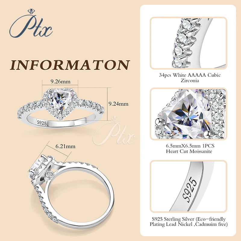 Heart shape halo design 1 carat 925 silver material VVS diamond women moissanite ring