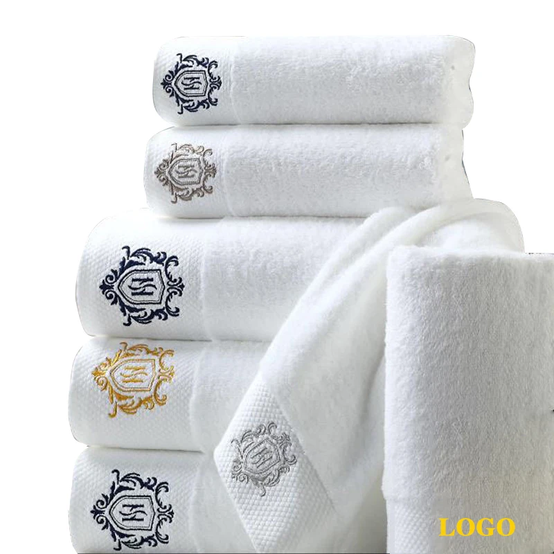 5 Star Hotel Towel Set Large Quality Customized Logo Luxury White 100% Cotton Bath Towel for Hotel