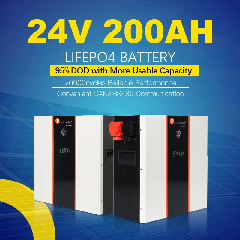 6000 Cycles Lithium Battery Pack Lifepo4 24v200Ah for Solar Electric Power System