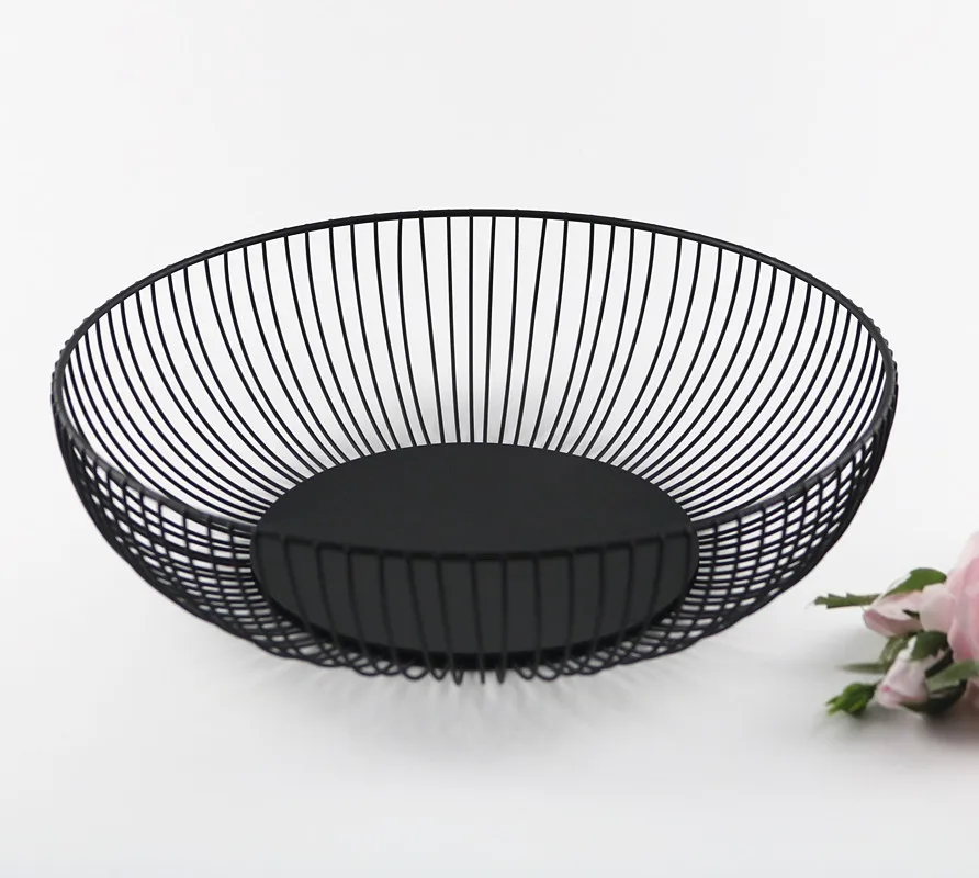 Modern Fashion Decorative Kitchen Black Metal Wire Fruit Bowl Storage Fruit Basket