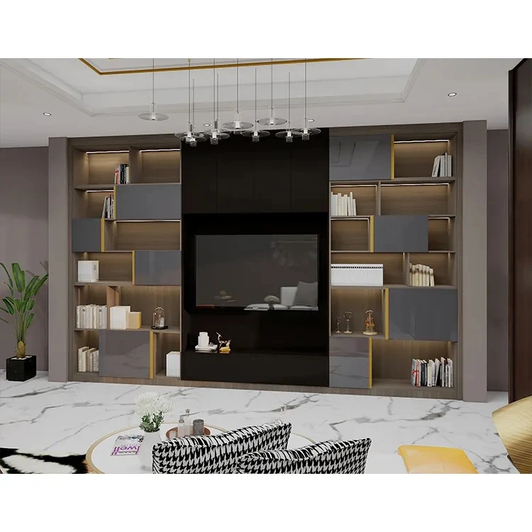 Modern wooden cabinets furniture design house hotel living room tv stand cabinet and coffee table set