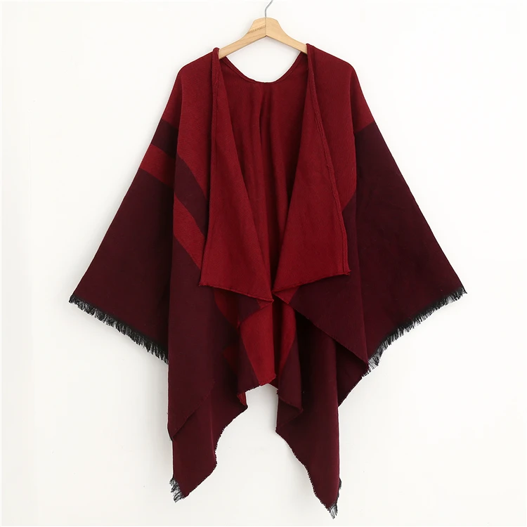 
Women Fashion Cloak Loose Knitting Large Size Cloak Fringe Lace Pullover Colorful Stripe Shawl 