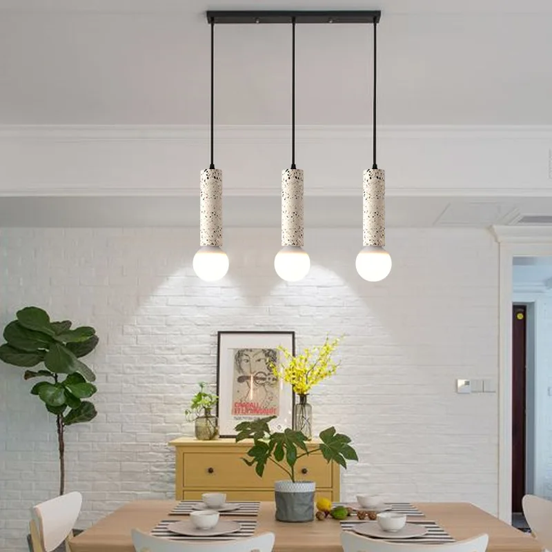 Minimalist Linear Cement Terrazzo Drop light Single Head Chandelier Pendant Lighting for Dining Bedroom Bar Cafe