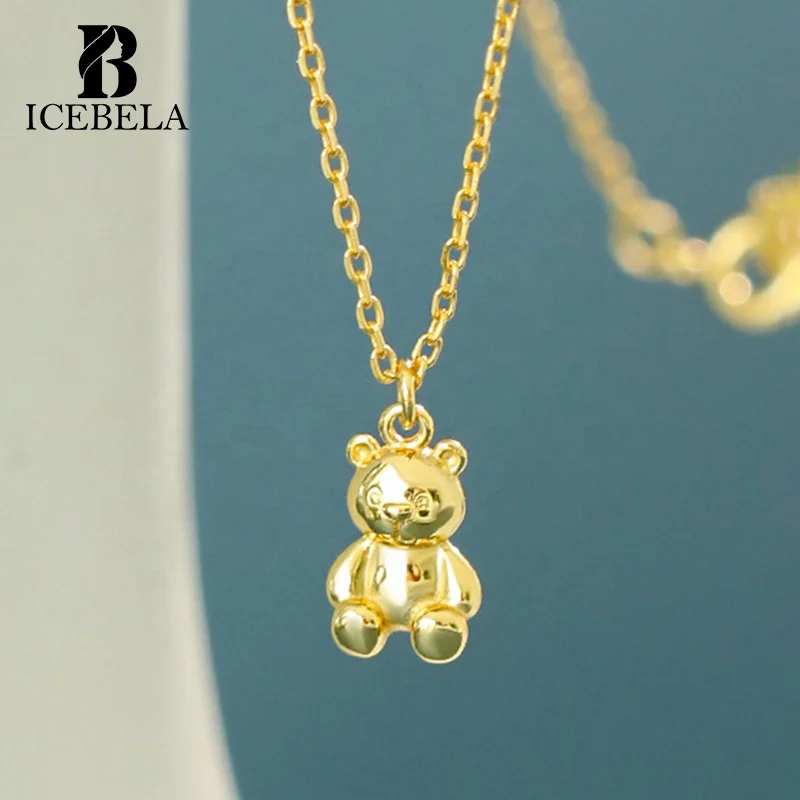 ICEBELA Fine Jewelry Women Wholesale 925 Sterling Silver Love Teddy Bear Charm Pendant Necklaces Gift for Girls