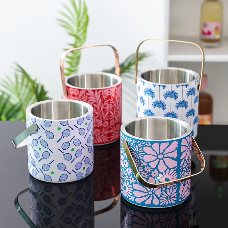 Decorative Ice Bucket Thickened Double Layer Champagne Bucket Wine Beer Ice Bar With Insulated Stainless Steel Ice Bucket