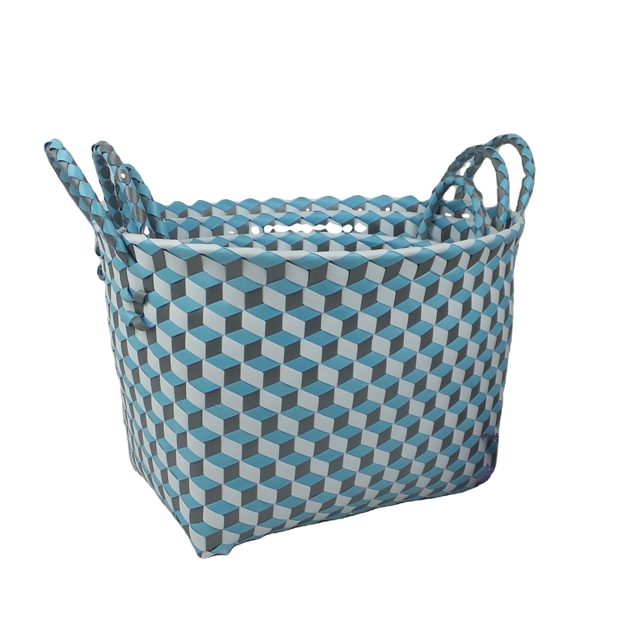 Storage basket weaving basket sorting PP cosmetics storage table wicker woven basket round storage box