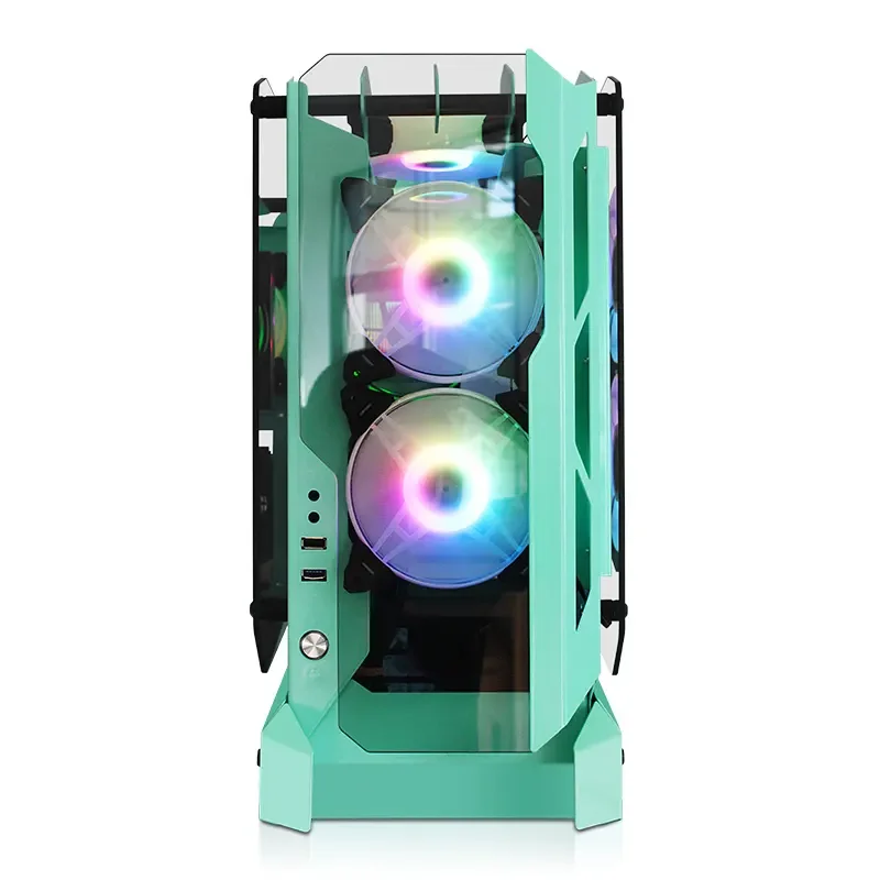 2023 Factory Custom Computer Case New Design Cabinet Green Color Four Side Heart ATX Full Tower Cabinet Gaming Pc Case Desktop