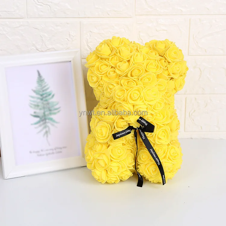 Artificial Flower Teddy Rose Bear For Anniversary Birthday Mother Girl 30CM colorful rose bear Decorative Flowers