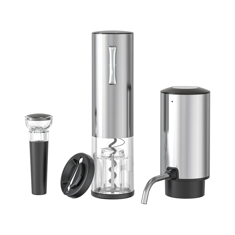 2024 Rechargeable 4 in 1 Stainless Steel Silver Electric Automatic Wine Opener Corkscrew Set Kit