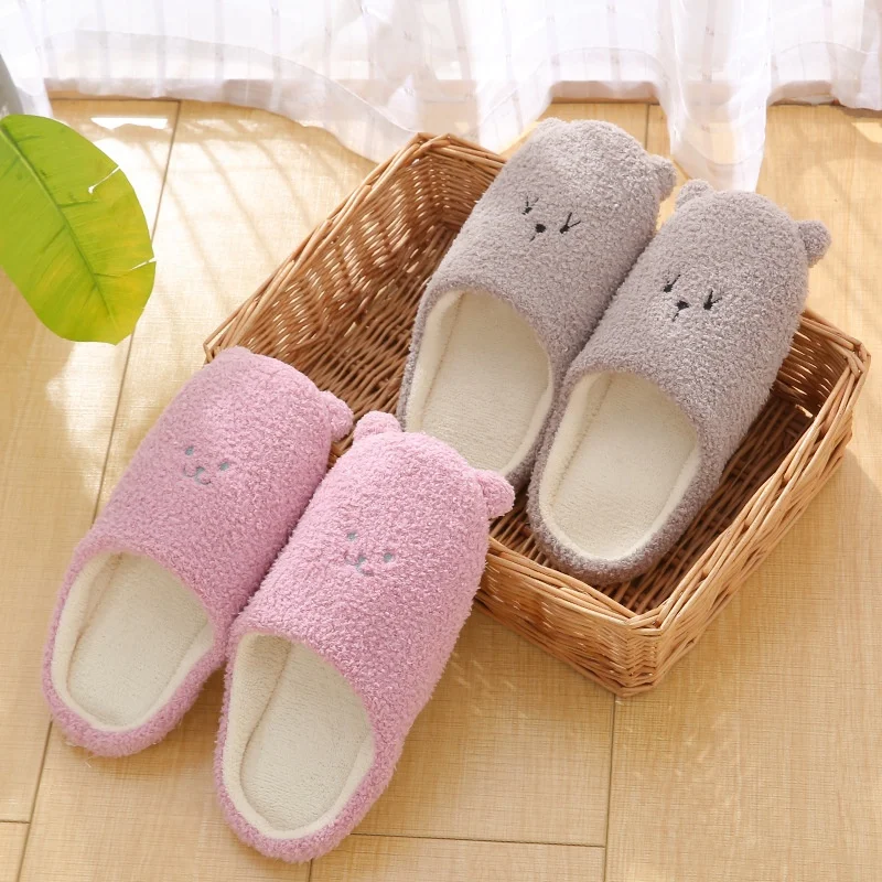 winter autumn woman  men warm fuzzy fluffy cute Animal bear indoor home slipper