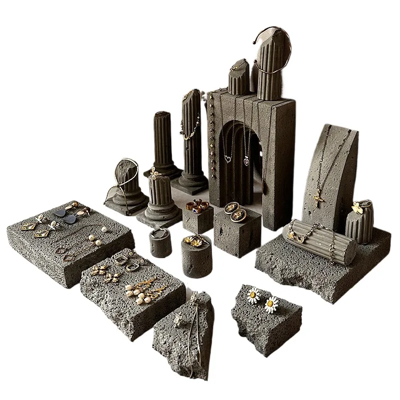 High end stone gypsum cement grey jewelry display stand