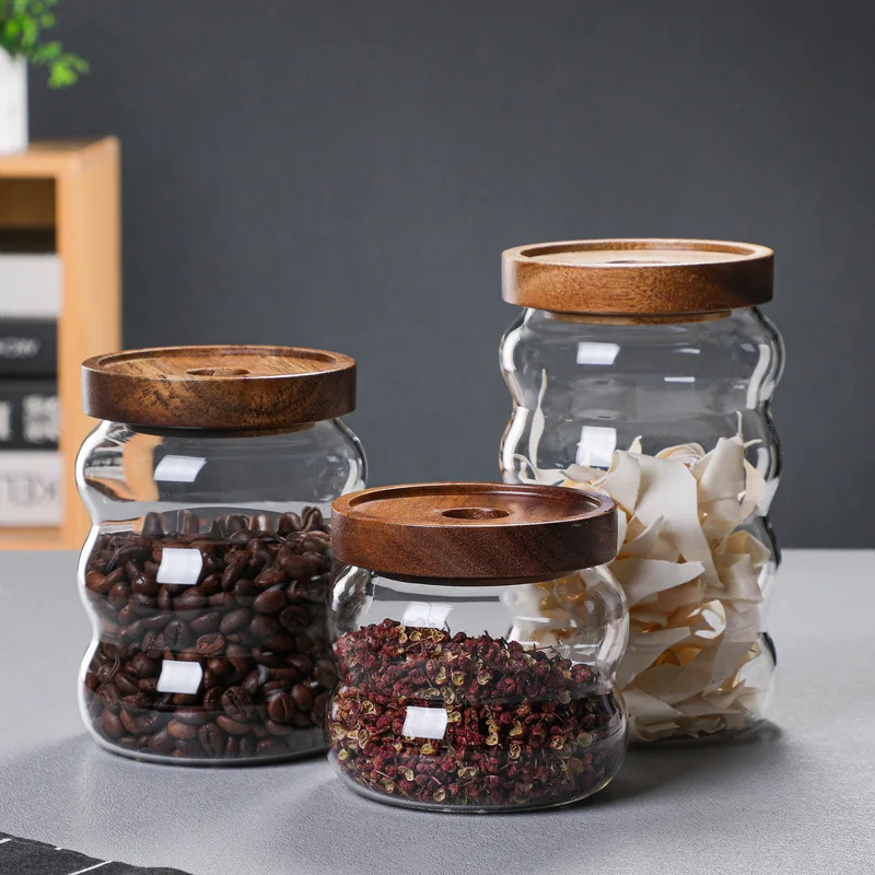 Containers Cans Glass Jar With Bamboo Lid Best Sail Custom Logo and Size Sealed Food Cereal Storage