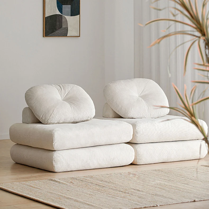 ATUNUS Futon Upholstered Sleeping Reading Couch Sofa Korean Bedroom Furniture Corduroy Fabric Floor Modular Sectional Sofa Set