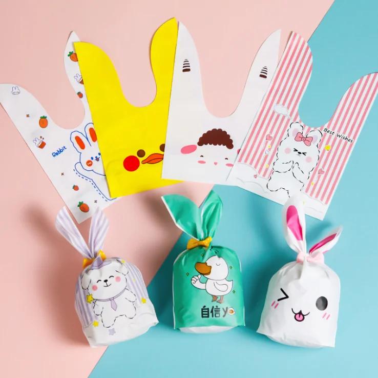 Factory Direct Sell Cartoon Lovely Rabbit Ear Snack Gift Cookie Biscuit For Wedding Candy Plastic Packaging Bag
