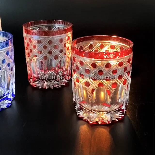 Bohemia style hand engraved design custom design 7oz juice cylinder wine glass tumbler glass whisky cup overlay