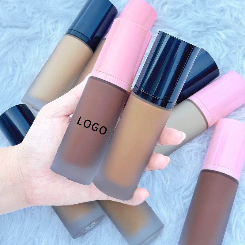 Matte Liquid Foundation Private Label Mineral Black Pink Lid Foundation Dark Skin Logo Cosmetics Makeup Liquid Foundation