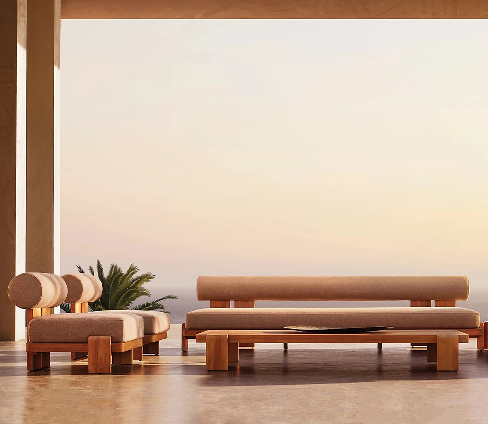 Luxury Teak Outdoor Sofa Set With Cushion Natural Teak Wood Furniture for Balcony Patio