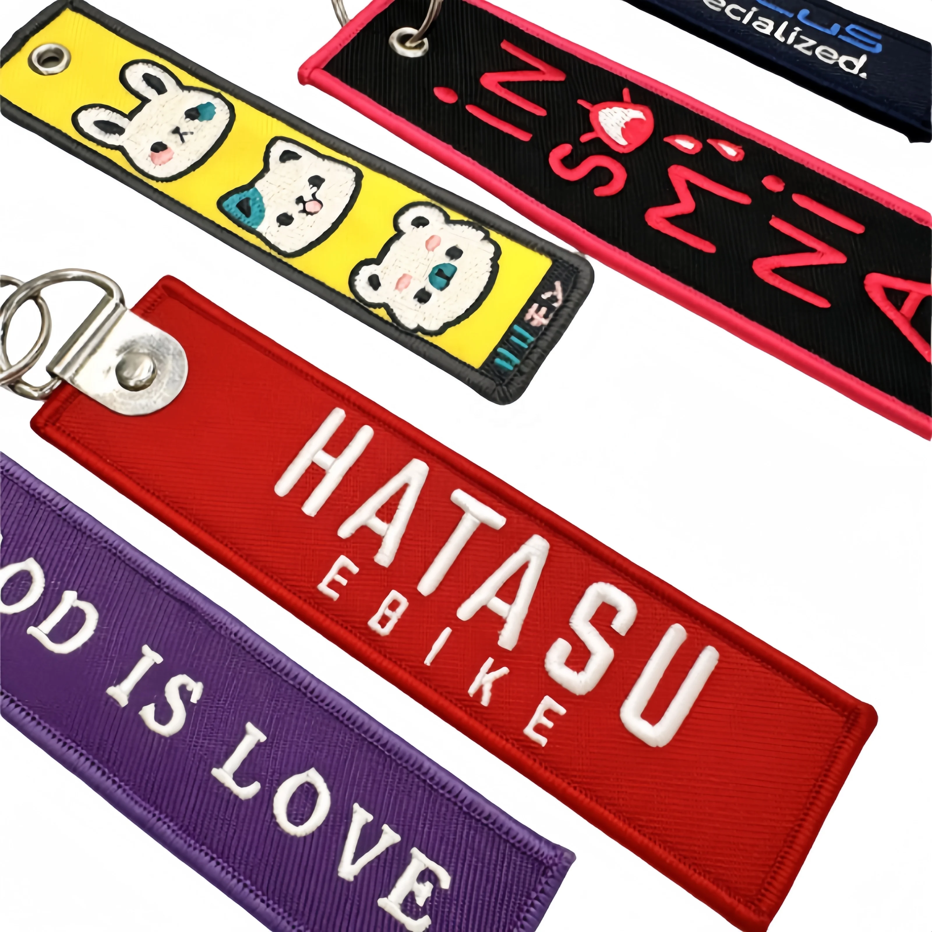 Personalized Embroidered Garment Custom Text Letter Logo Embroidery Fabric Key Tag For Airline