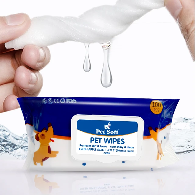 Pet soft 100pcs High quality pet grooming wipes for cats and dogs with large sheet size low MOQ pet hygiene product