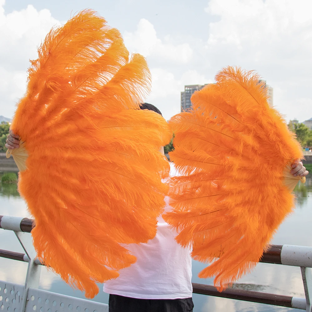 Orange Large Ostrich Feather Fans Fluffy Performance Dance Folding Hand Held Fan Various Styles Party Props Stage Show Props Fan