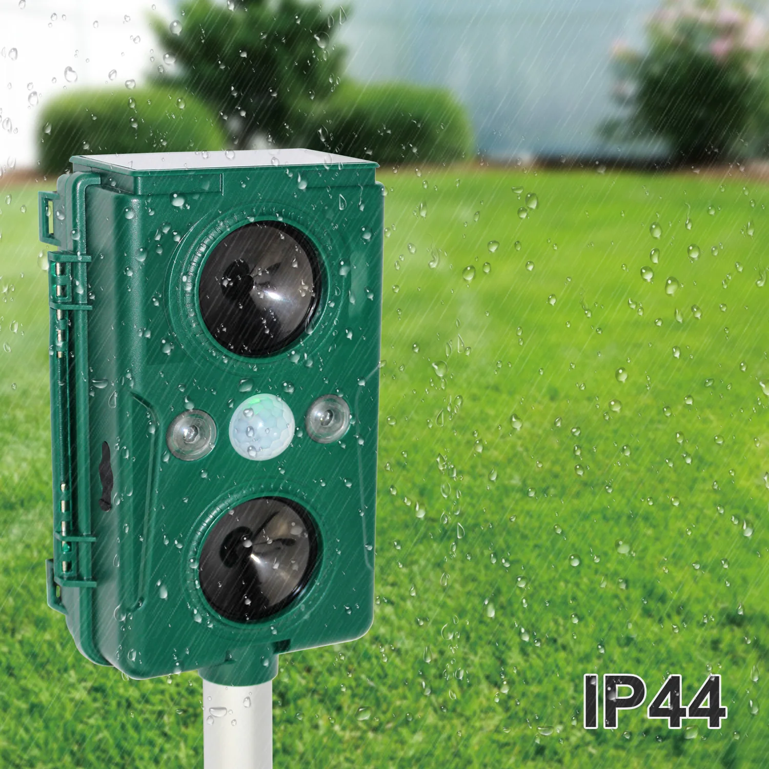 Green House GH-506 Wholesale 3 Face 360 Outdoor Solar Powered Ultrasonic Animal Repellent Ar16 Deer/cat/ Monkey/wild Pig/bird An