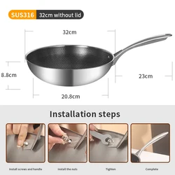 Customized pot Stainless Steel 316 Non-Stick Wok Frying Pan non stick Honeycomb Wok Set cookware Wok Pan