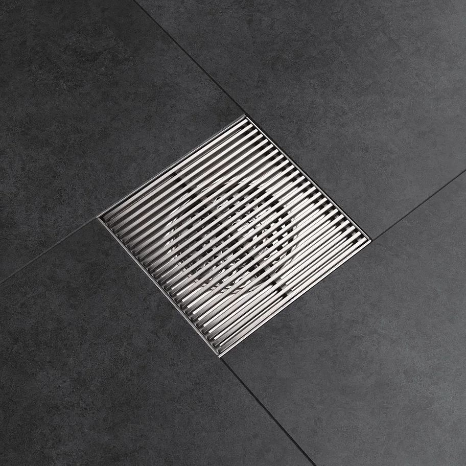 GEE-N 6 Inch Square Anti-odor Tile Insert Stainless Steel Deodorant Filter Grid Grating Big Flow Toilet Floor Drain