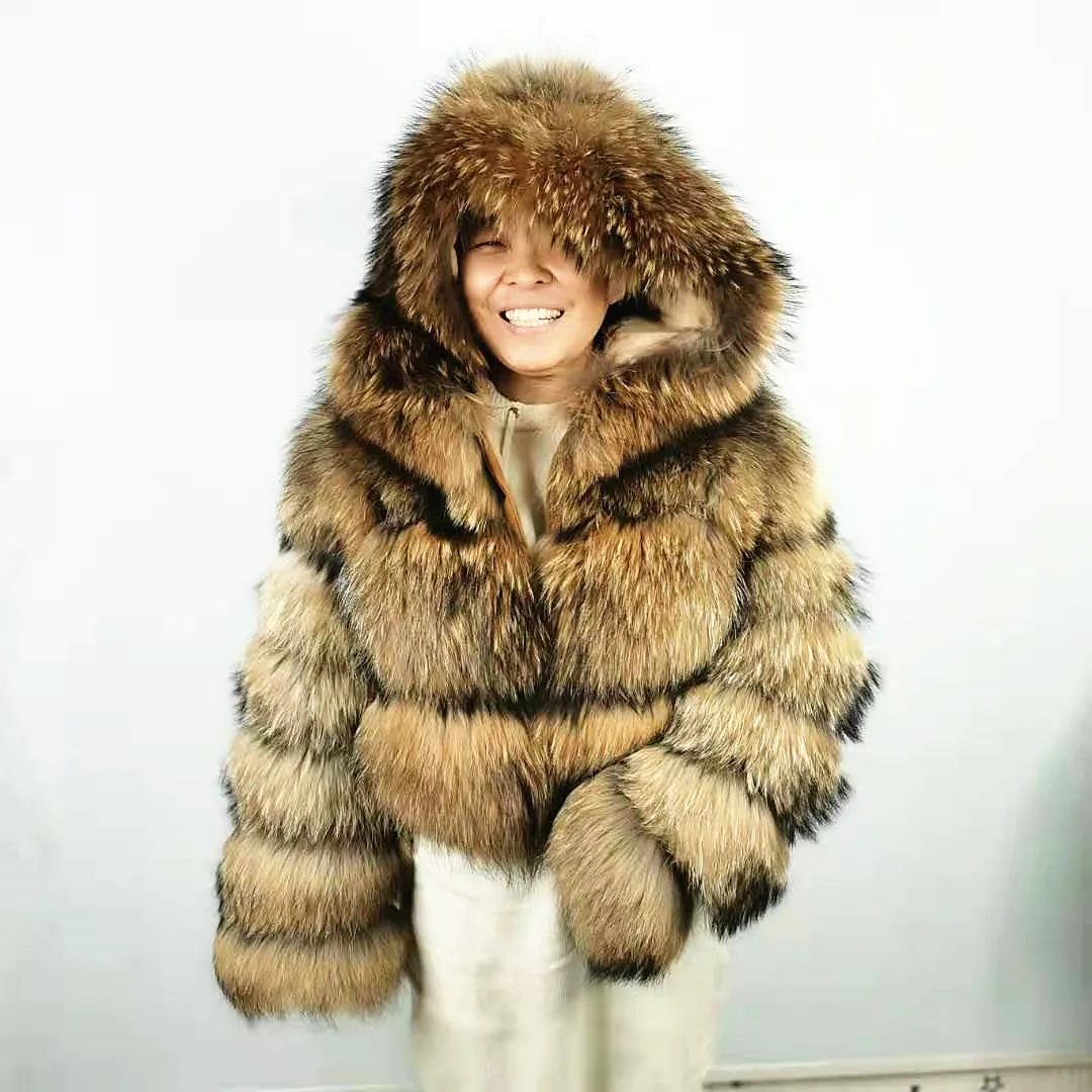 
new style Women Real fox Fur Coat Luxury raccoon Fur Jackets Winter Warm veste femme abrigo de mujer 