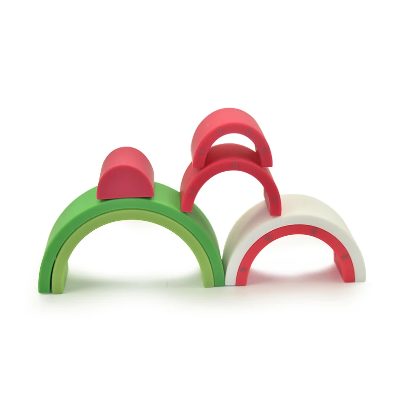 BPA free silicone watermelon stacker toy food grade baby educational stacking teether for baby silicone stacked toys