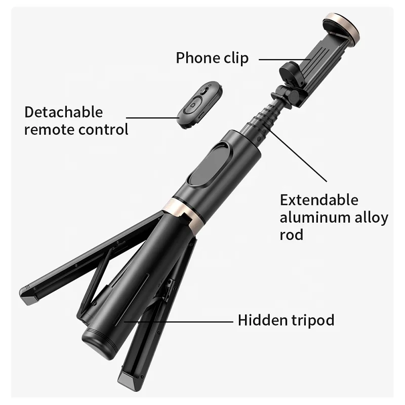 Amazlie Q12 Aluminum Alloy 3 in 1 Hidden Cell Phone Wireless Remote Selfie Stick with Tripod Stand