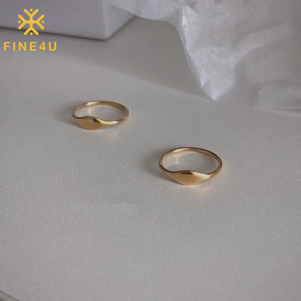 Simple Wholesale Custom Fashion Stainless Steel Women Jewelry 18K Gold Plated Laser Engraved Blank Signet Rings