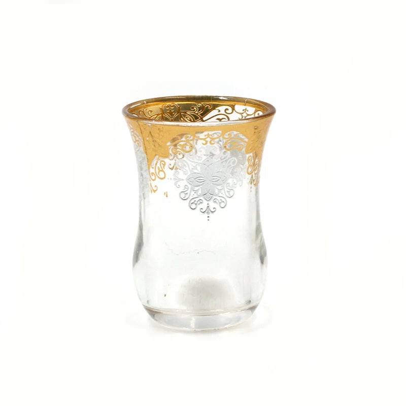 golden color 6 cups set 70ml without handle arab tea coffee cup yiwu wholesale clear turkey glass cup set