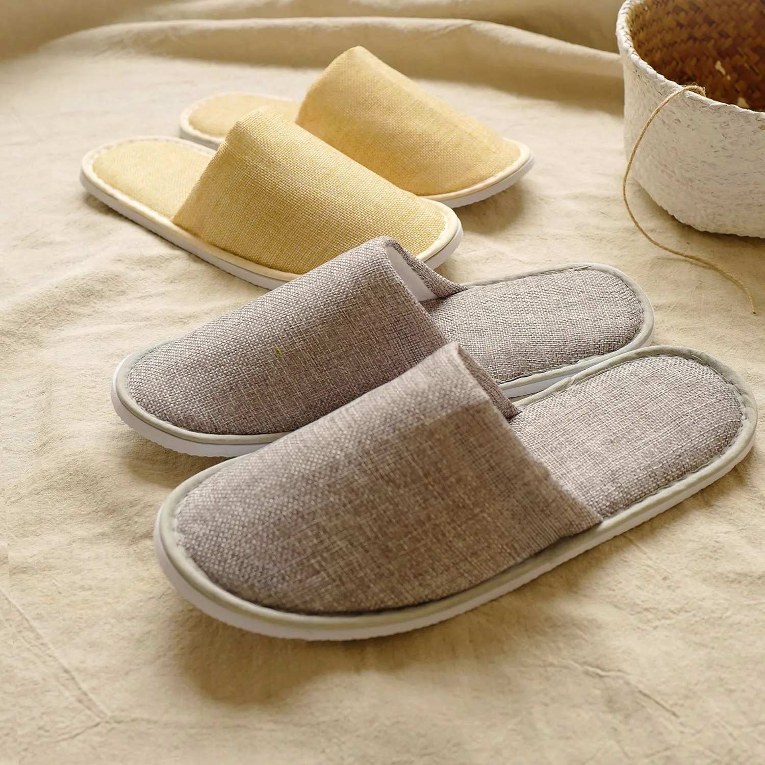 Hotel Slippers Custom Cotton Linen  Unisex Cheap Disposable Hotel Slippers with Logo