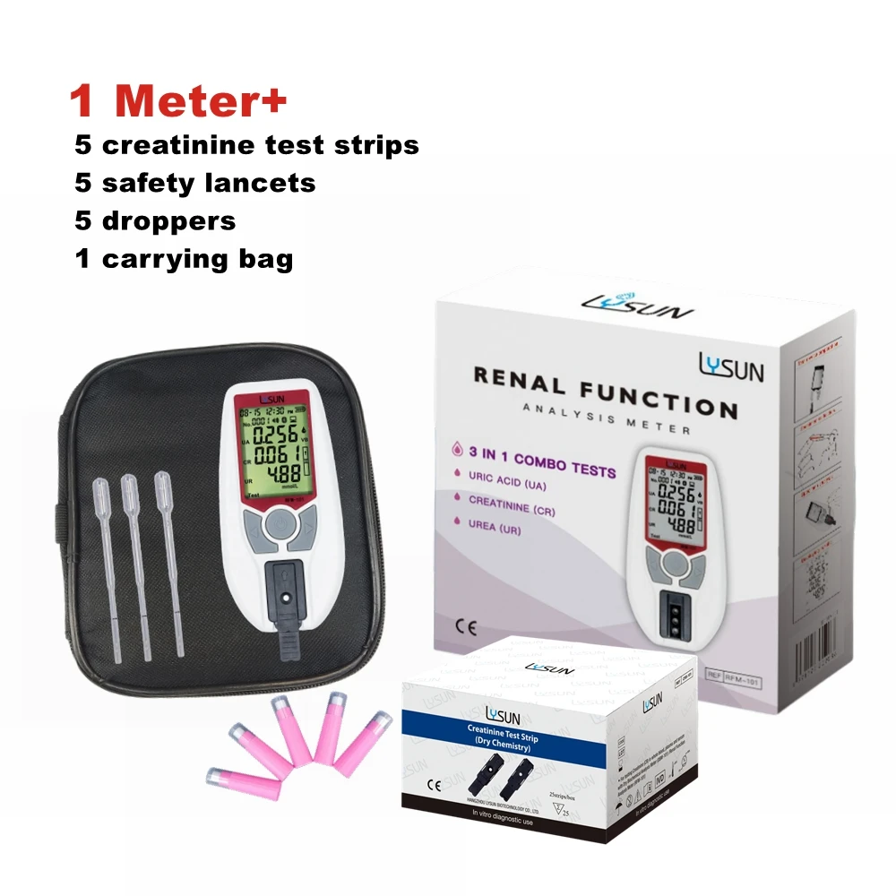 LYSUN 3 in 1 Renal Function Test Strip CREATININE/ URIC ACID / UREA Multifunctional Kidney Function analyzer