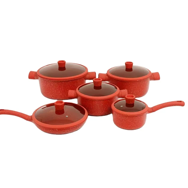 10pcs Aluminum Granite Nonstick Cookware Sets Forged Aluminum Non-stick Casserole Pot Cookware For Kitchen