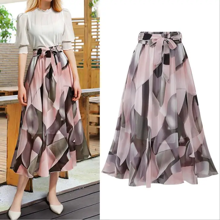 
Wholesale Patterns Printed Full Long Chiffon Skirt 