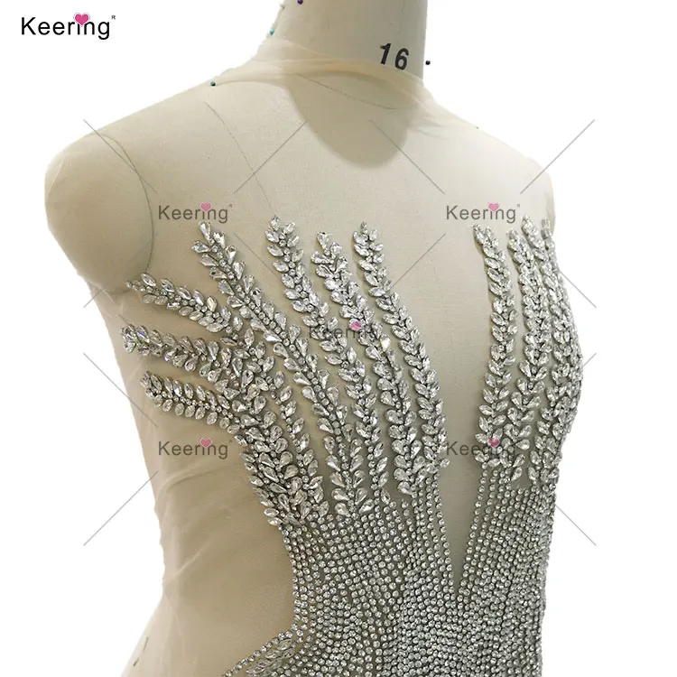 New Arrival Keering exquisite Bling Bling Shiny Wedding Dress silver good rhinestone bodice applique panel