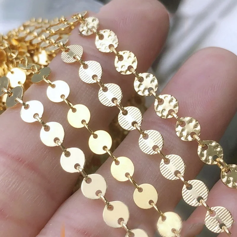 14K Gold Filled 4mm Round Sequin Chain Roll Plain/Hammered/Textured/Pattern Link And Bar Chain DIY Jewelry Accessories